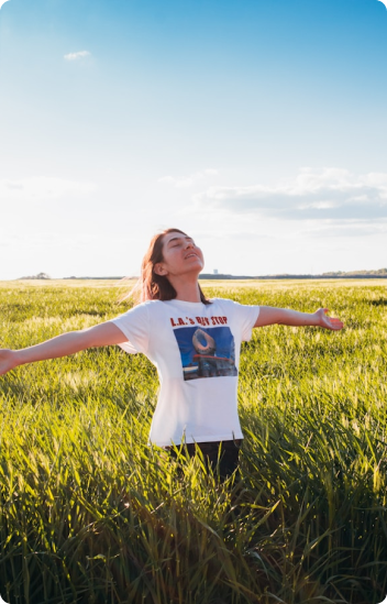 Happy person in field